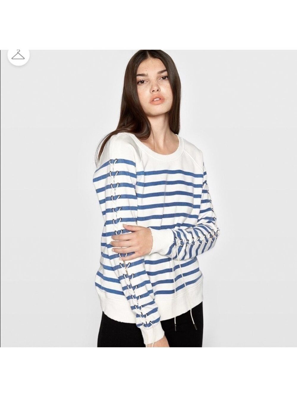 PAM And Gela Striped Lace Up Sleeves Sweatshirt